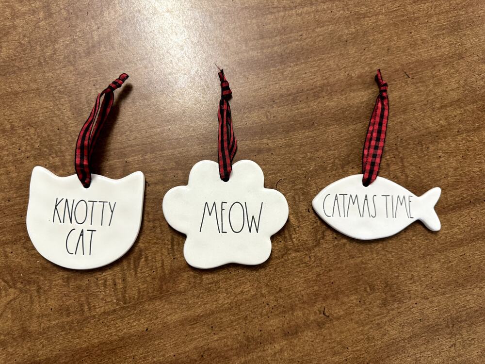 Rae Dunn Cat Christmas Ornament Set
